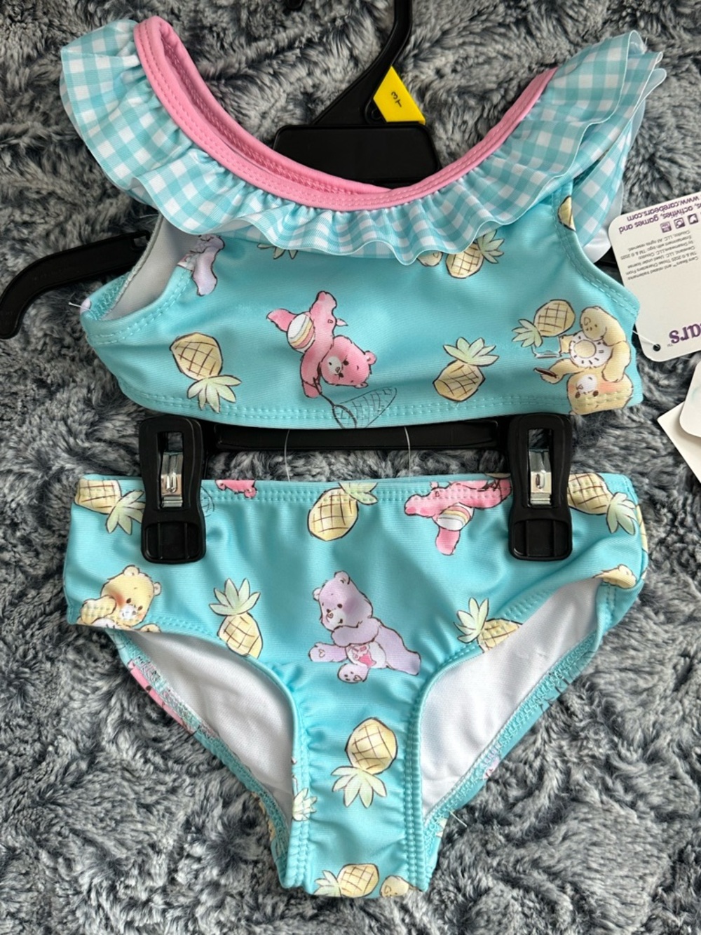 NWTS Care Bears Aqua 2 pc swimsuit w/Pink Ruffle & Pineapple Print Sz 3T